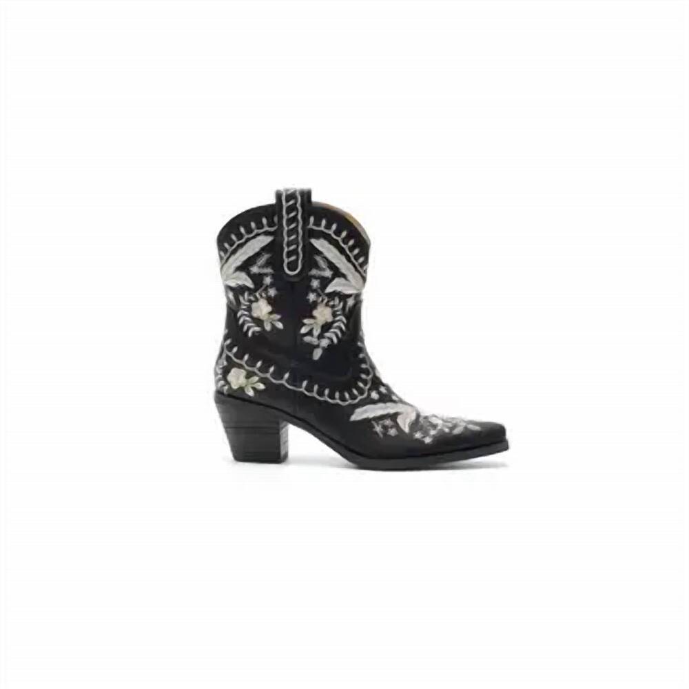 NEW MIRACLE MILES women's floral embroidered boots in black